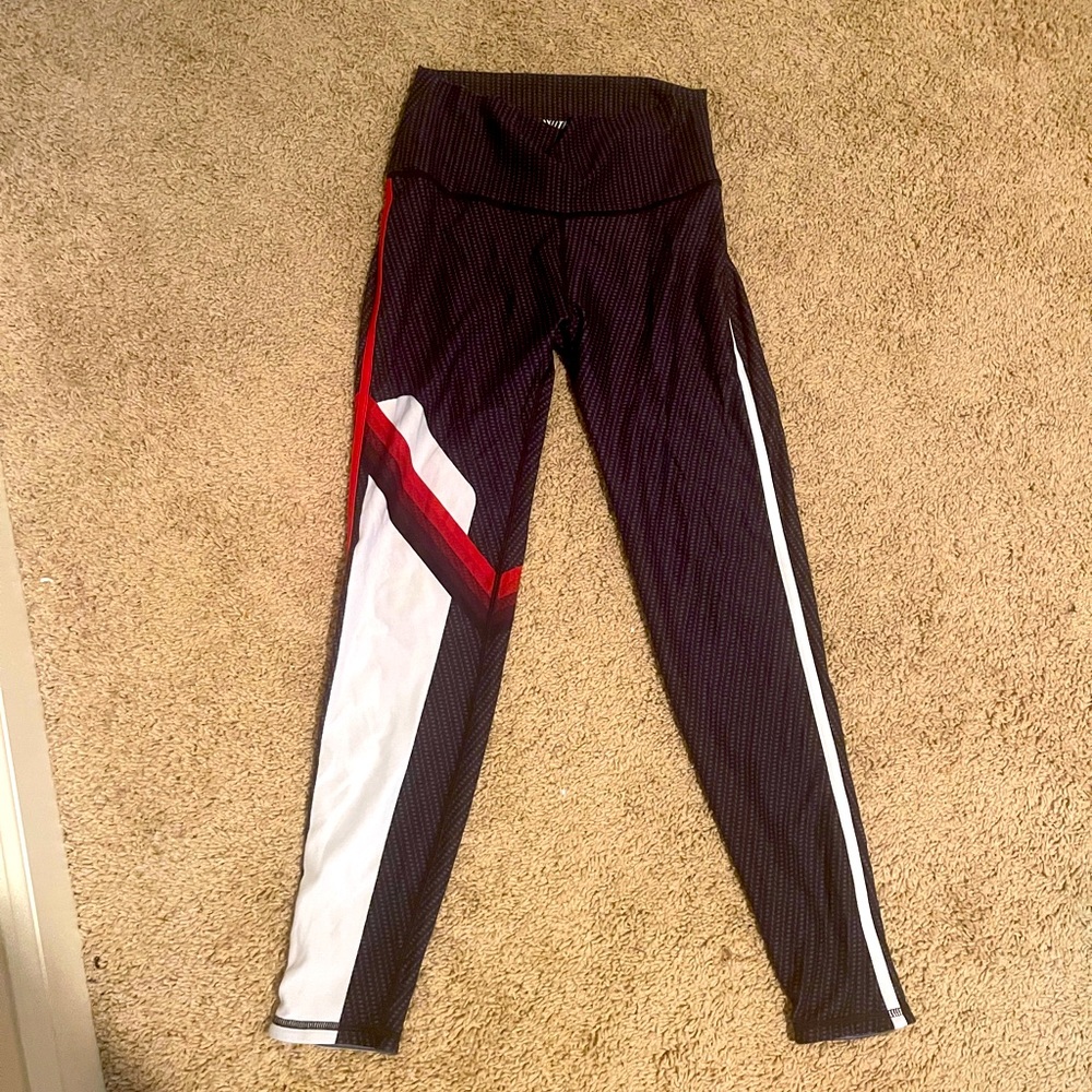 WITH WEAR IT TO HEART Black Stretch Wide Waist Active Flattering Leggings Medium
